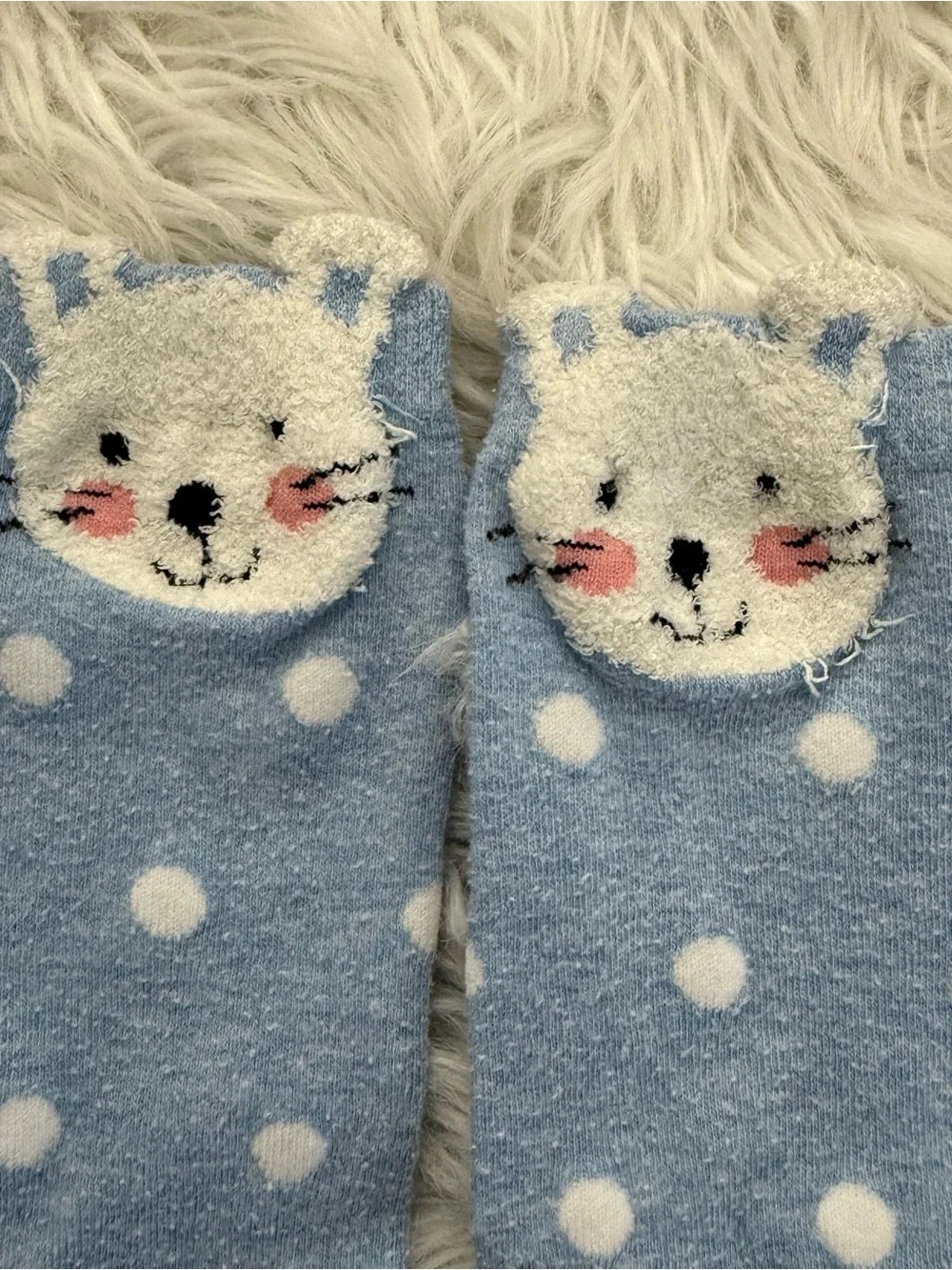 Toddler Cute Polka Dot Fuzzy Knee-High Socks - Blue & Gray Bunny andBear Designs